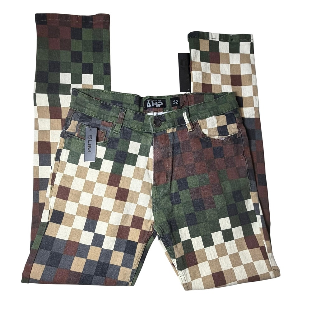 AHP Another Hype Piece Slim Fit Pixel Checkerboard Jeans Mens 32x32 Multi Camo